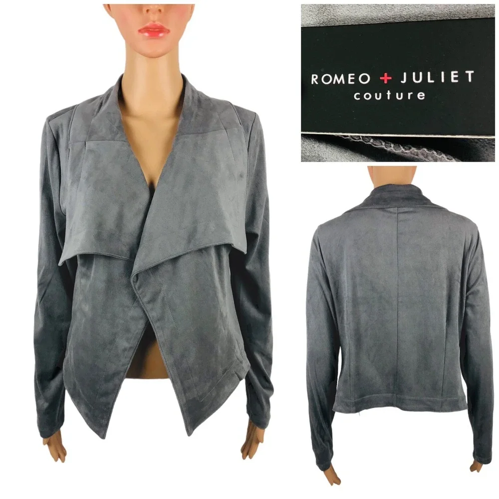 Romeo & Juliet Couture Womens Large Gray Polyester Faux Suede Open NWT $155